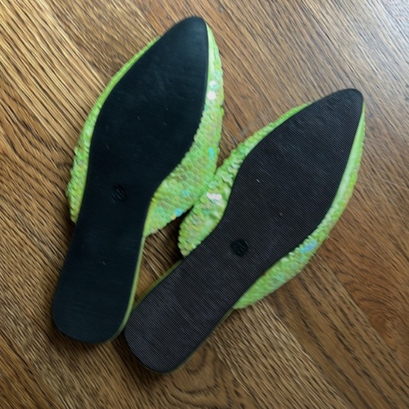 Fluffy fairy tutu comes with Lime Green Sequin/Beaded Women's Mules Slippers - Picture 8 of 9